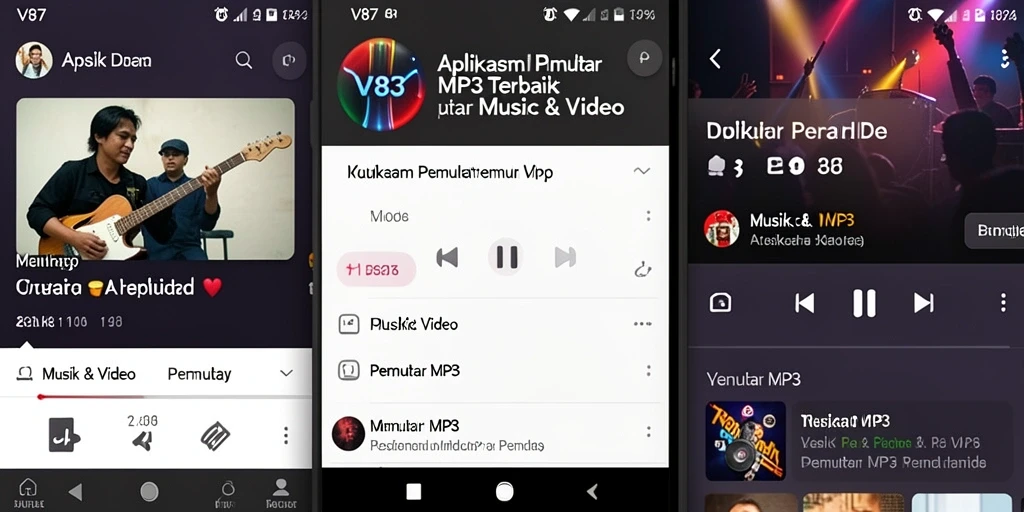 Tampilan antarmuka aplikasi Pemutar MP3 V87 yang bersih dan modern.