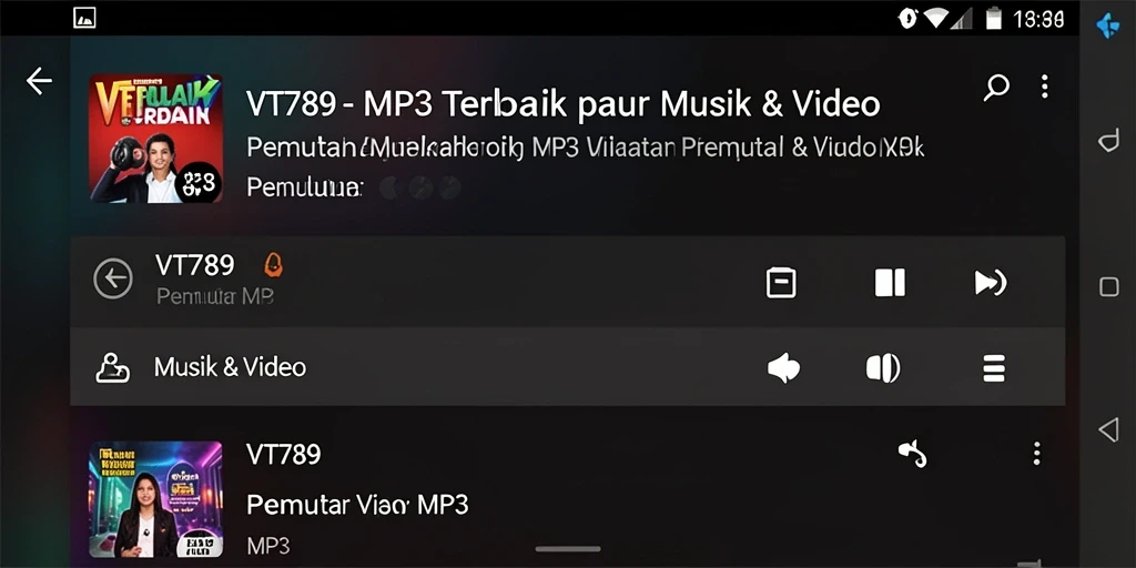 Tampilan antarmuka pengguna VT789 saat memutar lagu favorit.